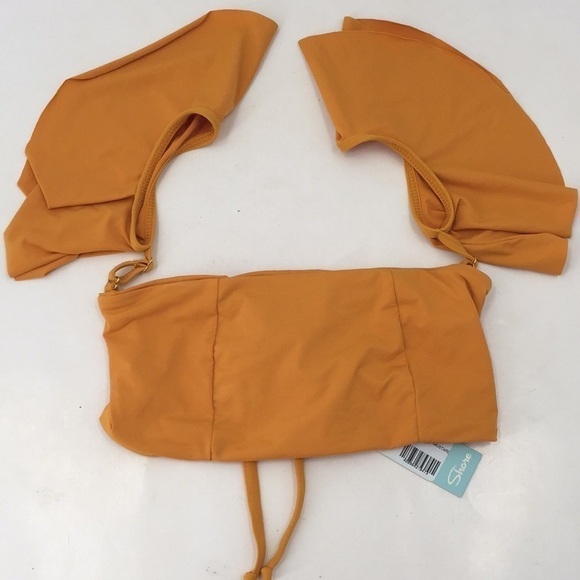 BIKINI Off Shoulder Bandeau Top Lace Up Yellow - Picture 9 of 11